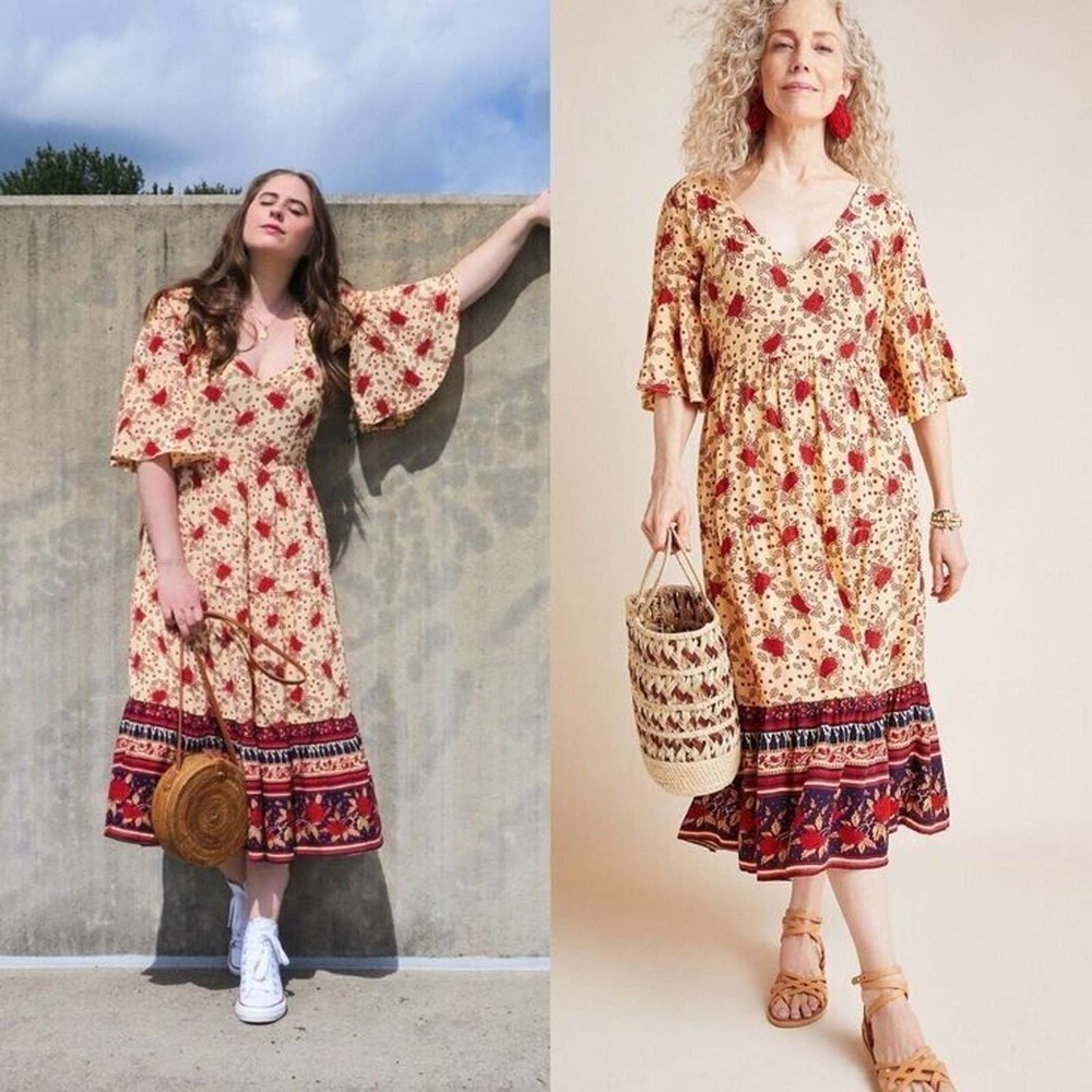 Faithful The Brand x‎ Anthropologie Womens Size 2 Dress Melia Midi Boho Floral